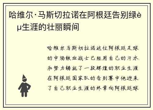 哈维尔·马斯切拉诺在阿根廷告别绿茵生涯的壮丽瞬间